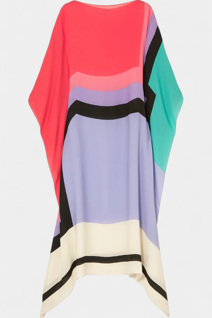 Caftán Elenora con diseño geométrico, línea ancha y tejido de malla de mariposas