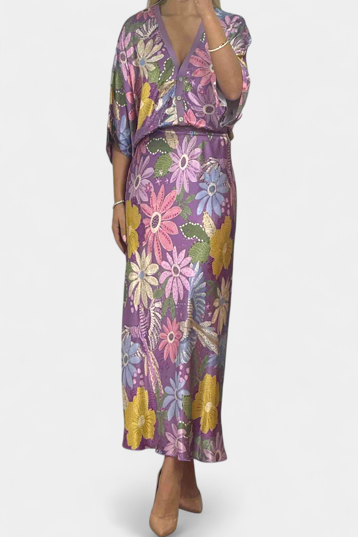 Conjunto de blusa de sirena suave y falda floral Shae