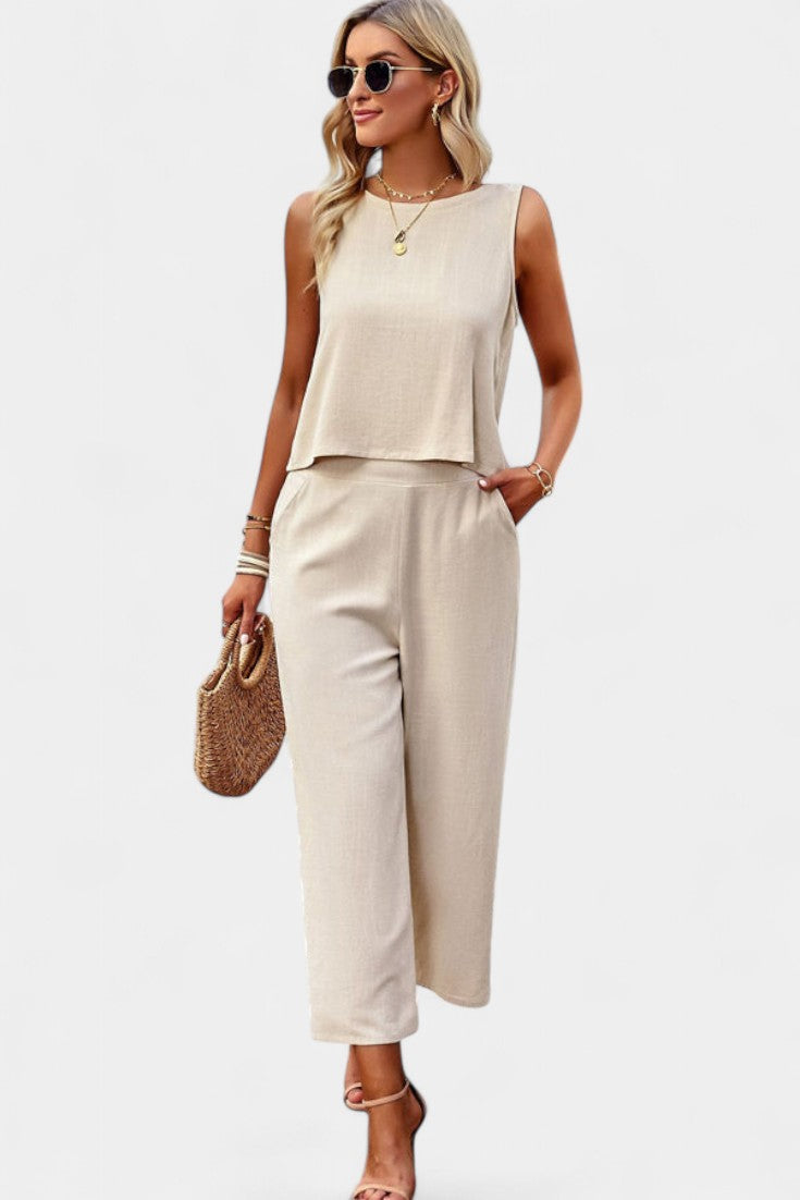 Conjunto Lavinia Boho con top vaporoso y pantalones cortos en lino y algodón