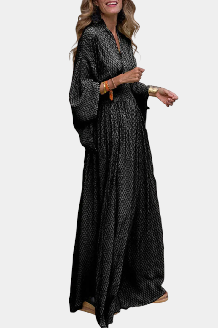 Anelia - Vestido largo geométrico con cuello en V