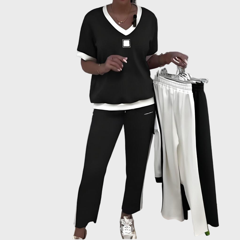 Conjunto de top y pantalón con cuello en V para mujer