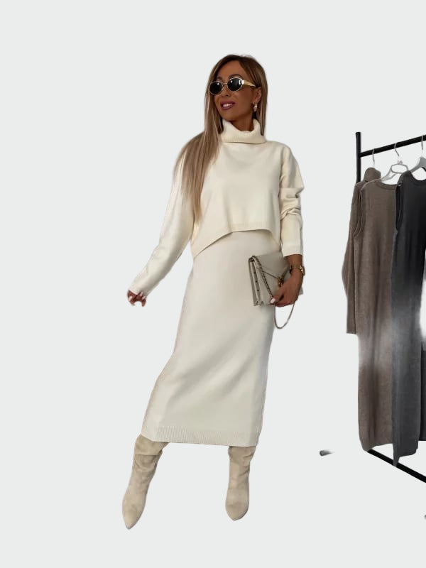 Conjunto de vestido y suéter de cuello alto