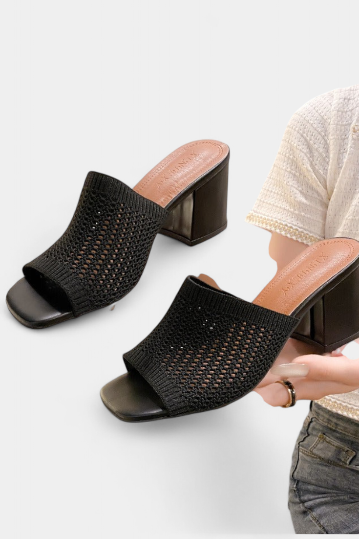 Sandalias Christy con tacón cuadrado de malla