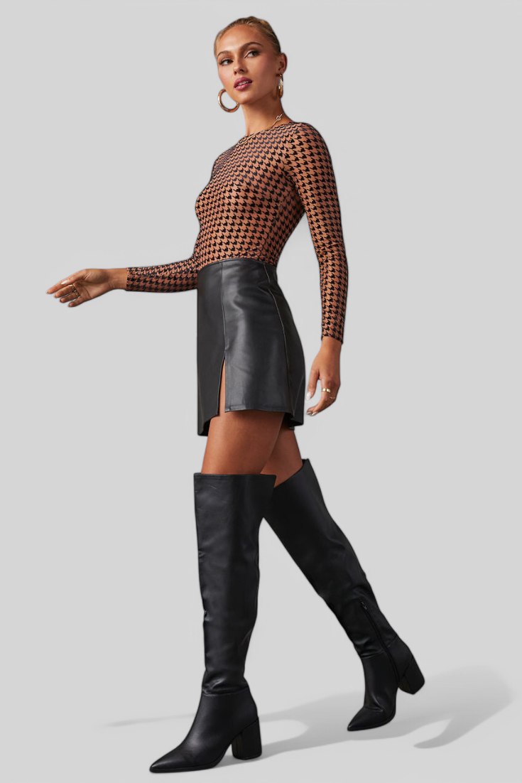 Botas negras Bella de tacón ancho por encima de la rodilla