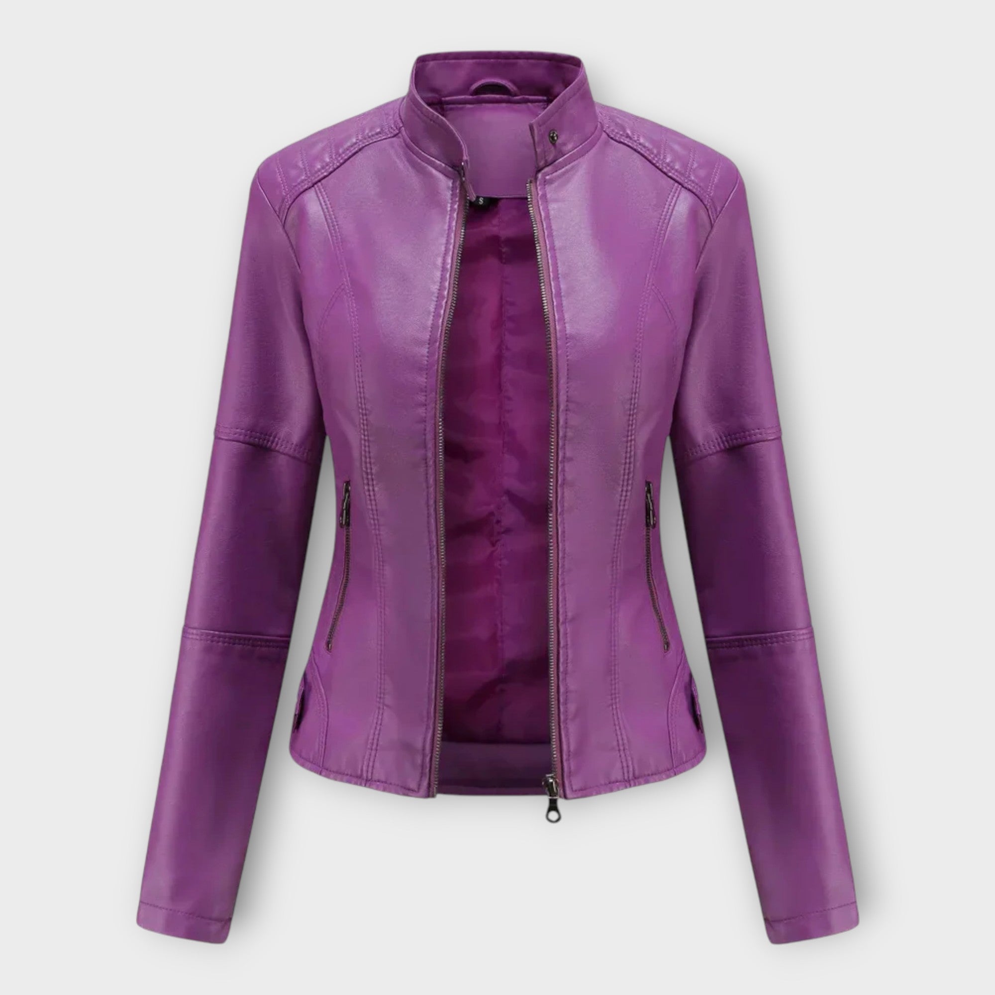 Chaqueta corta de cuero de moda con cremallera