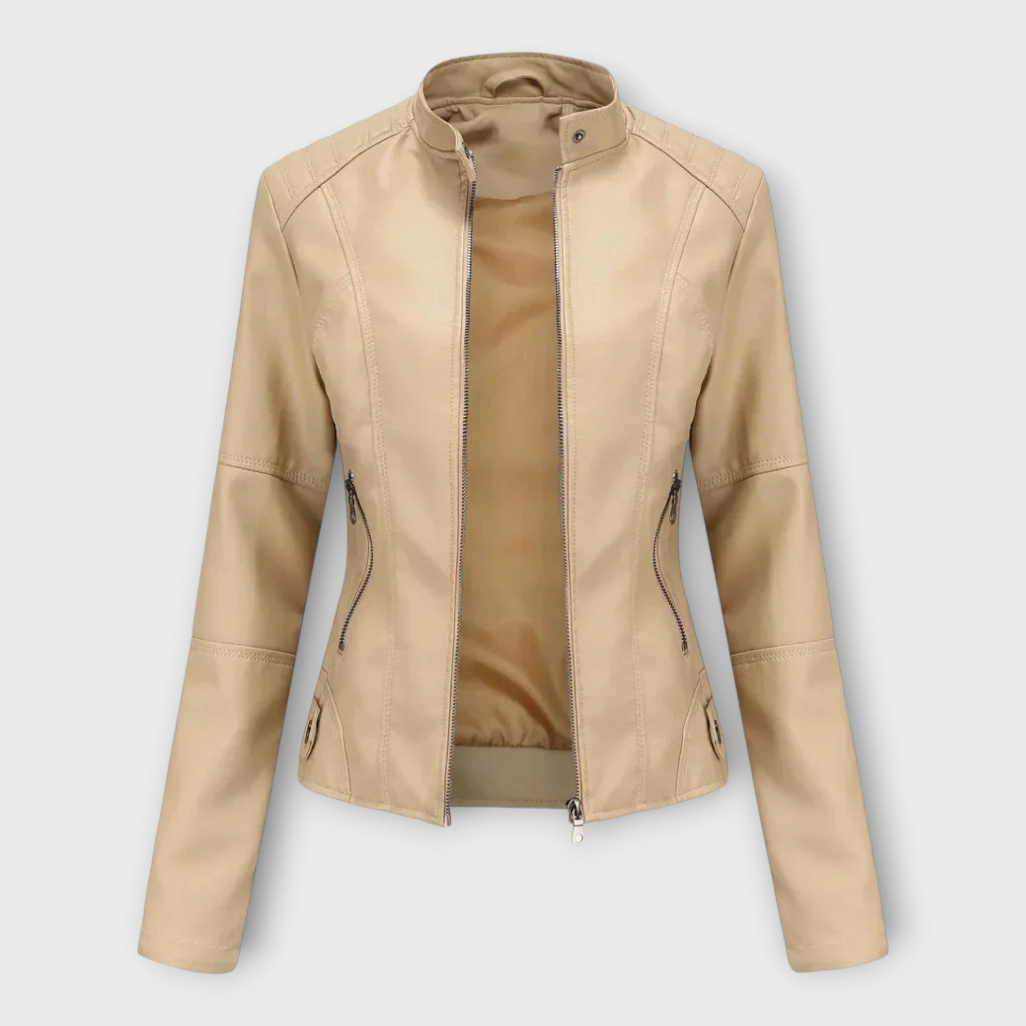 Chaqueta corta de cuero de moda con cremallera
