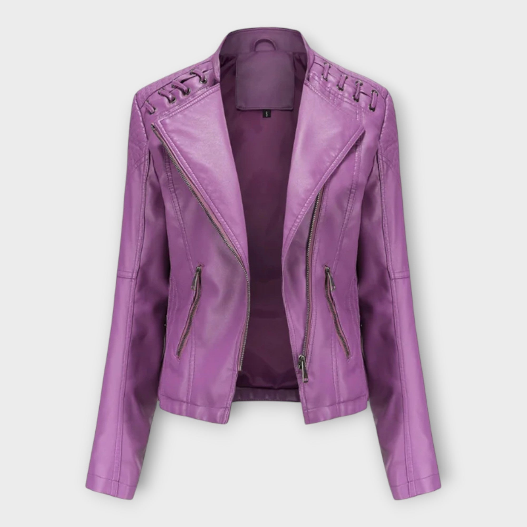 Chaqueta de cuero moderna con una línea elegante y un refinamiento atemporal