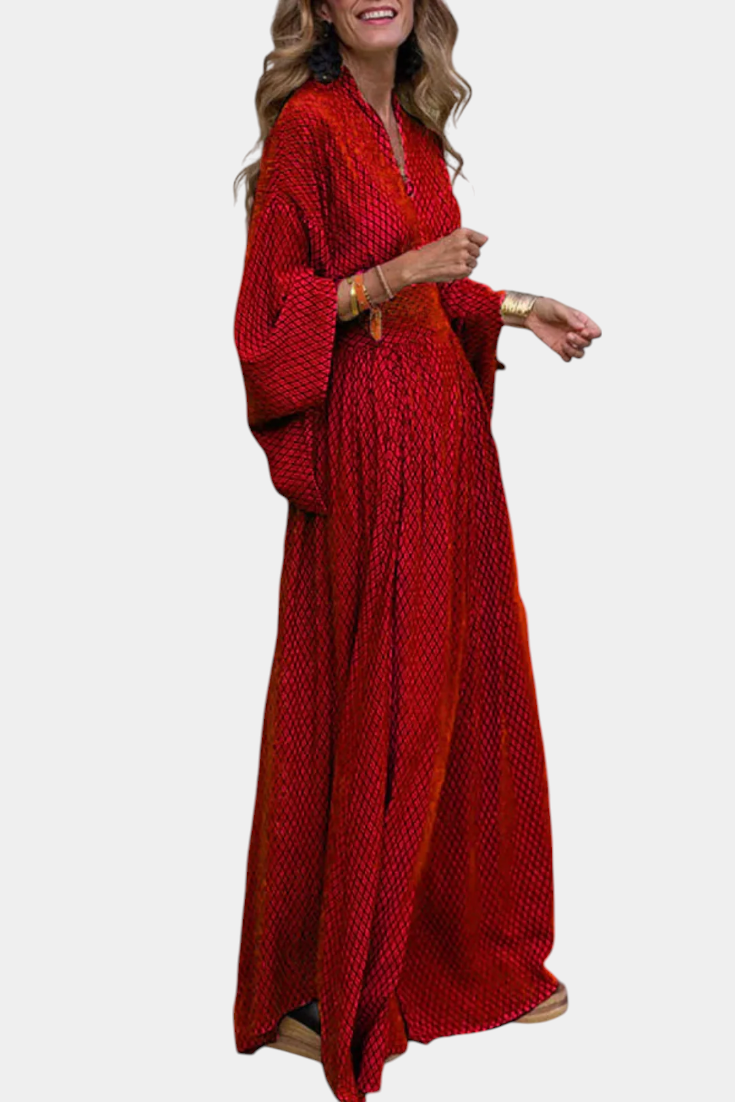 Anelia - Vestido largo geométrico con cuello en V