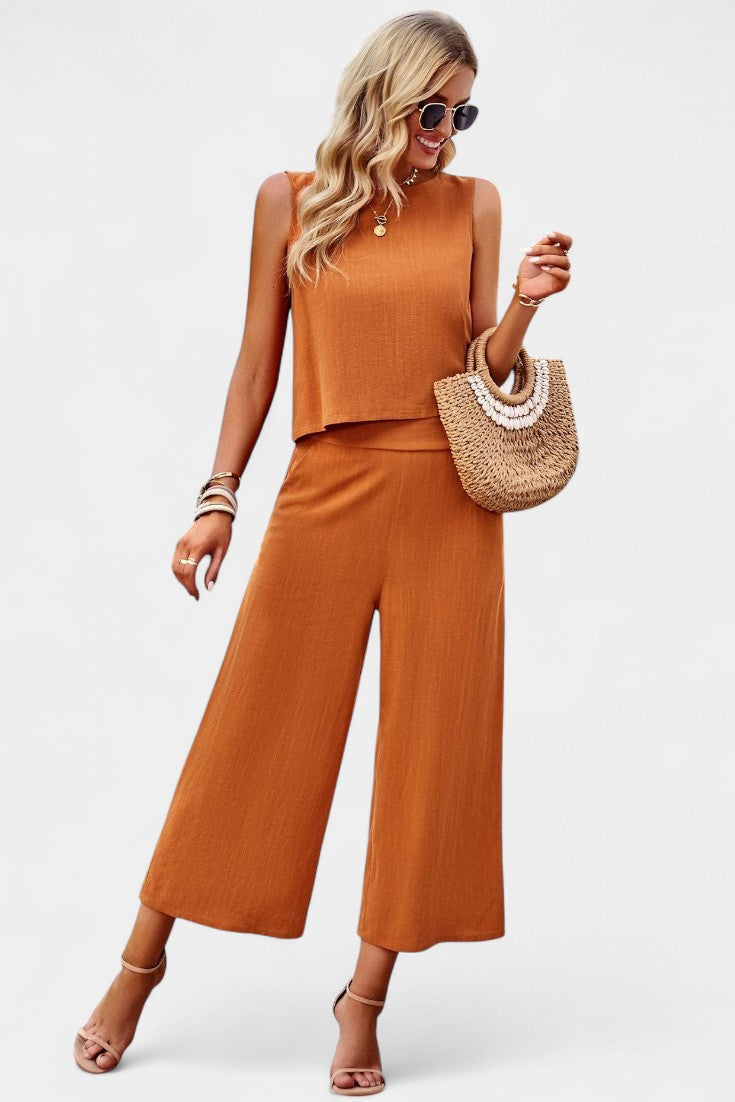 Conjunto Lavinia Boho con top vaporoso y pantalones cortos en lino y algodón