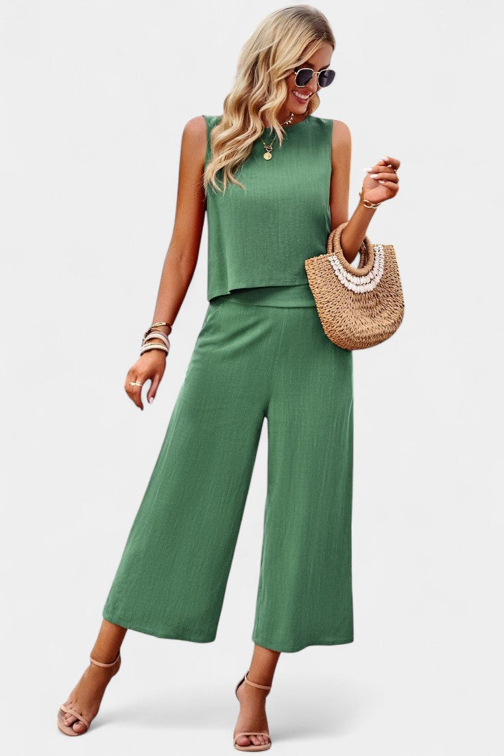 Conjunto Lavinia Boho con top vaporoso y pantalones cortos en lino y algodón