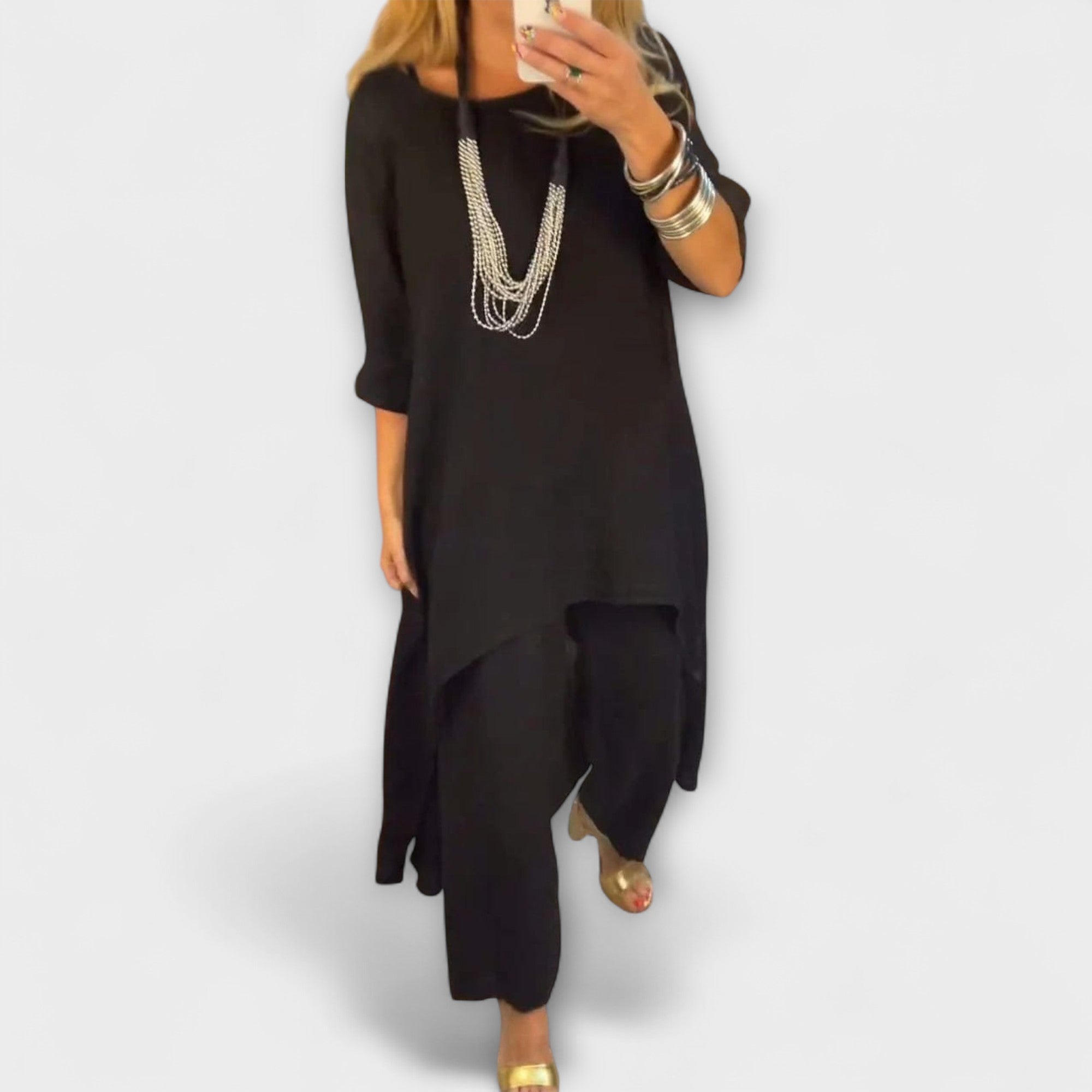 Tabea - Vestido de lino con cuello redondo