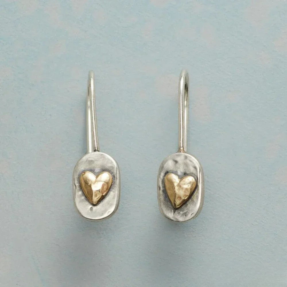 Pendientes vintage de plata con corazón dorado