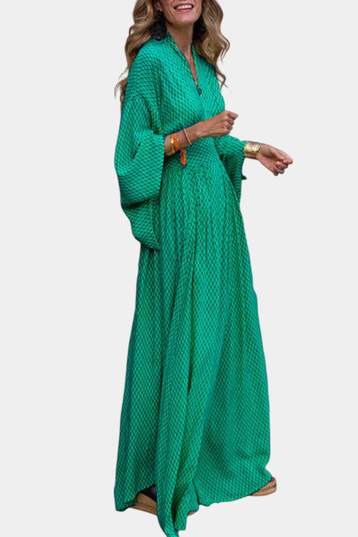 Anelia - Vestido largo geométrico con cuello en V