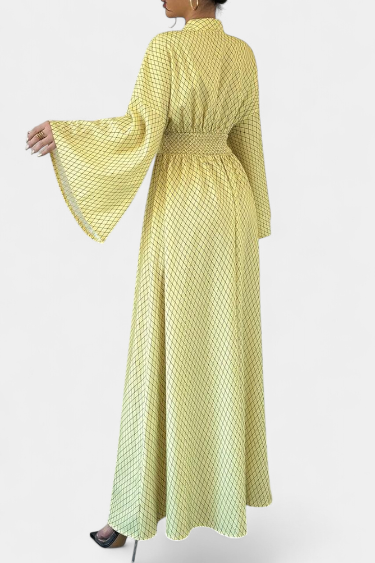 Anelia - Vestido largo geométrico con cuello en V
