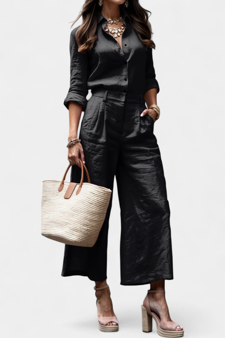 Conjunto Sabina Rosa con Camisa Aireada y Pantalón Capri