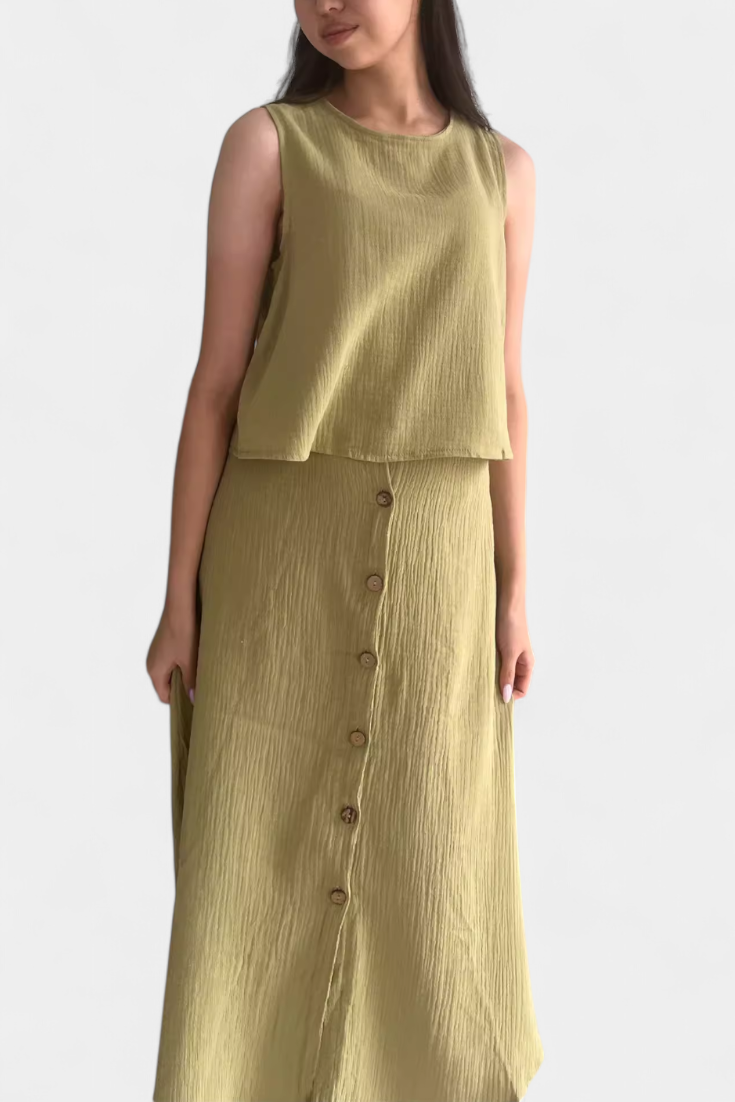 Conjunto de chaleco de algodón con botones delanteros Naha