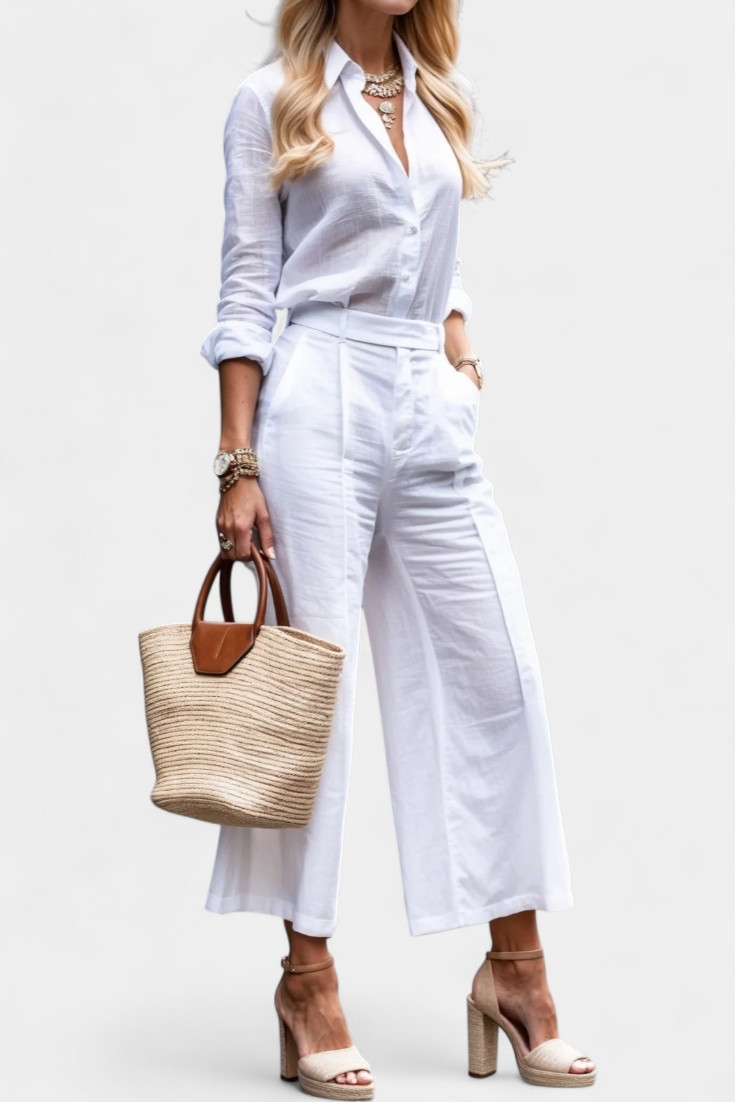 Conjunto Sabina Rosa con Camisa Aireada y Pantalón Capri