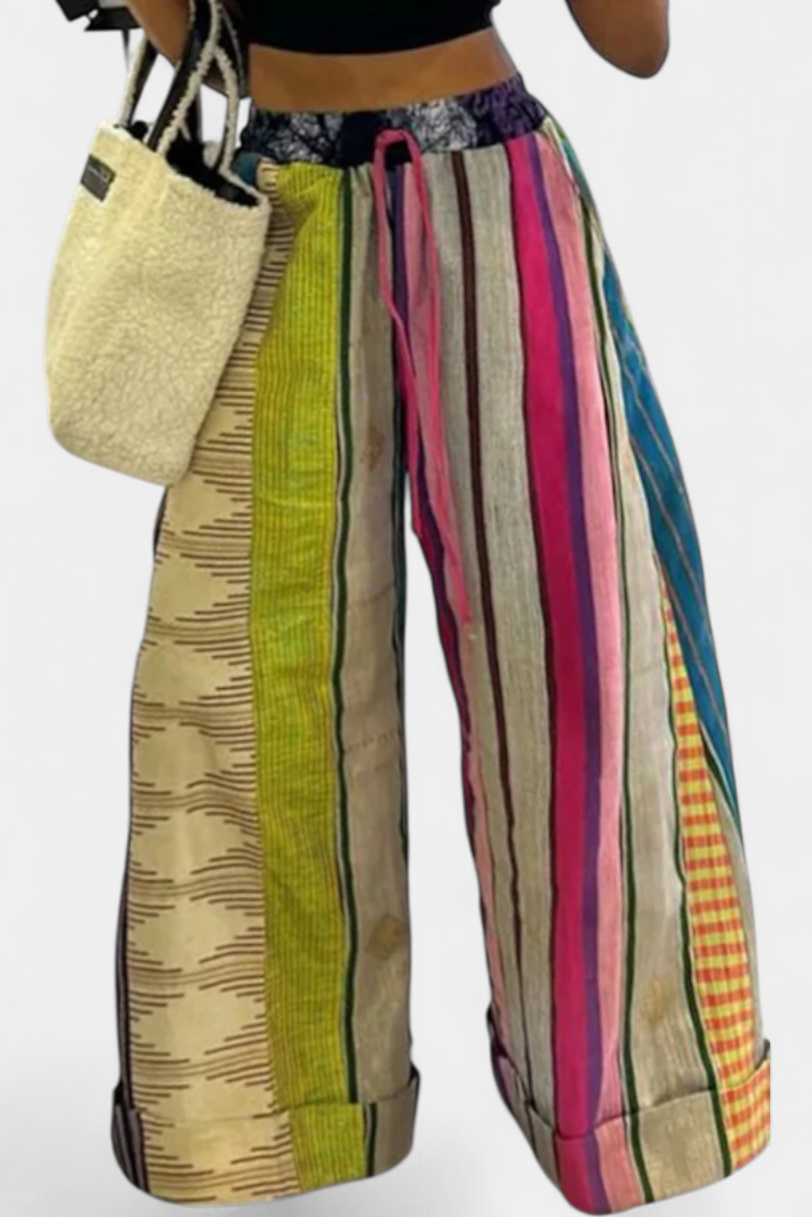 Pantalones casuales Claudine con perneras anchas y diseño de rayas