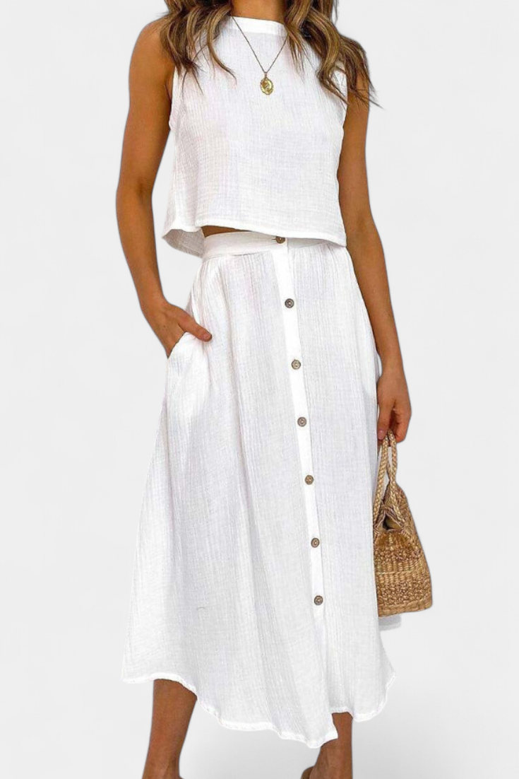 Conjunto de chaleco de algodón con botones delanteros Naha