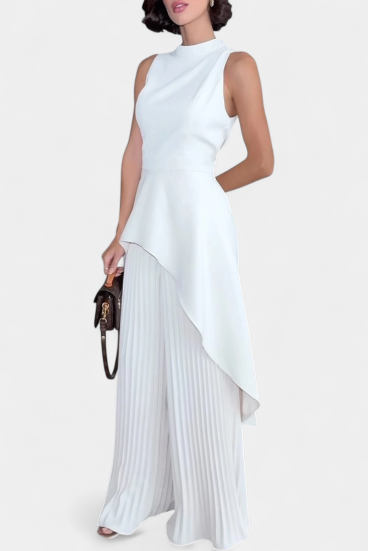 Conjunto asimétrico Chrysoula con pantalón plisado