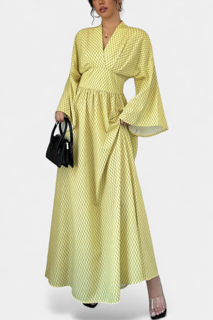 Anelia - Vestido largo geométrico con cuello en V