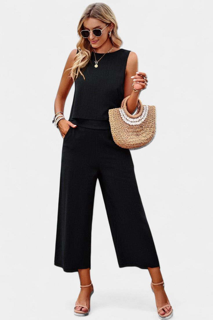 Conjunto Lavinia Boho con top vaporoso y pantalones cortos en lino y algodón