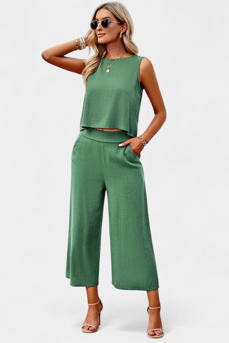 Conjunto Lavinia Boho con top vaporoso y pantalones cortos en lino y algodón