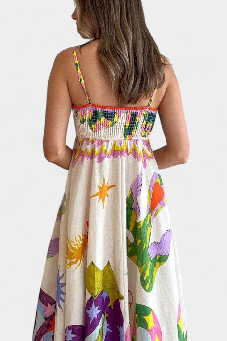 Vestido midi de mezcla de lino estampado Arlene