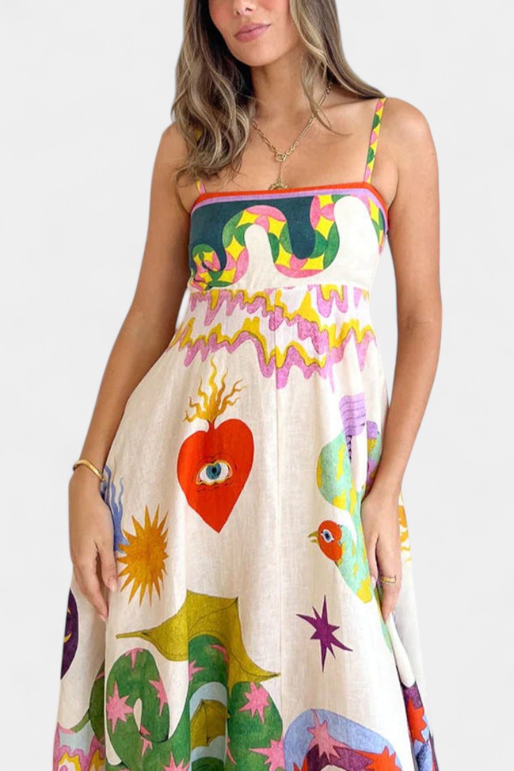Vestido midi de mezcla de lino estampado Arlene