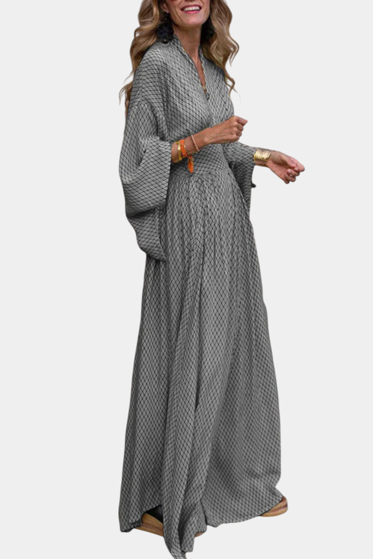 Anelia - Vestido largo geométrico con cuello en V