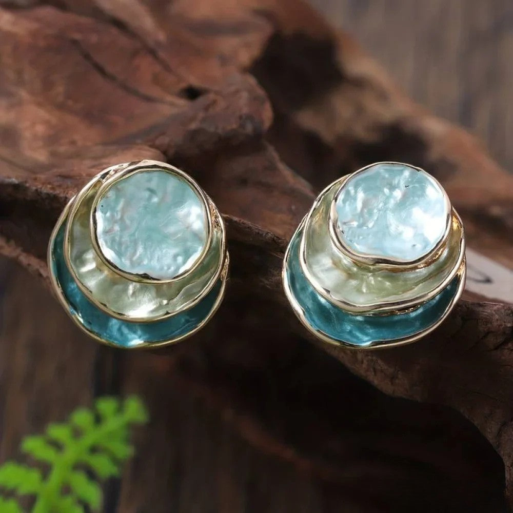 Pendientes redondos multicapa vintage pintados a mano