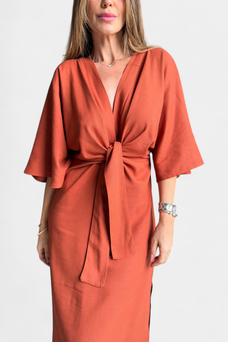 Vestido Casual Ainhoa con Nudo Delantero y Escote