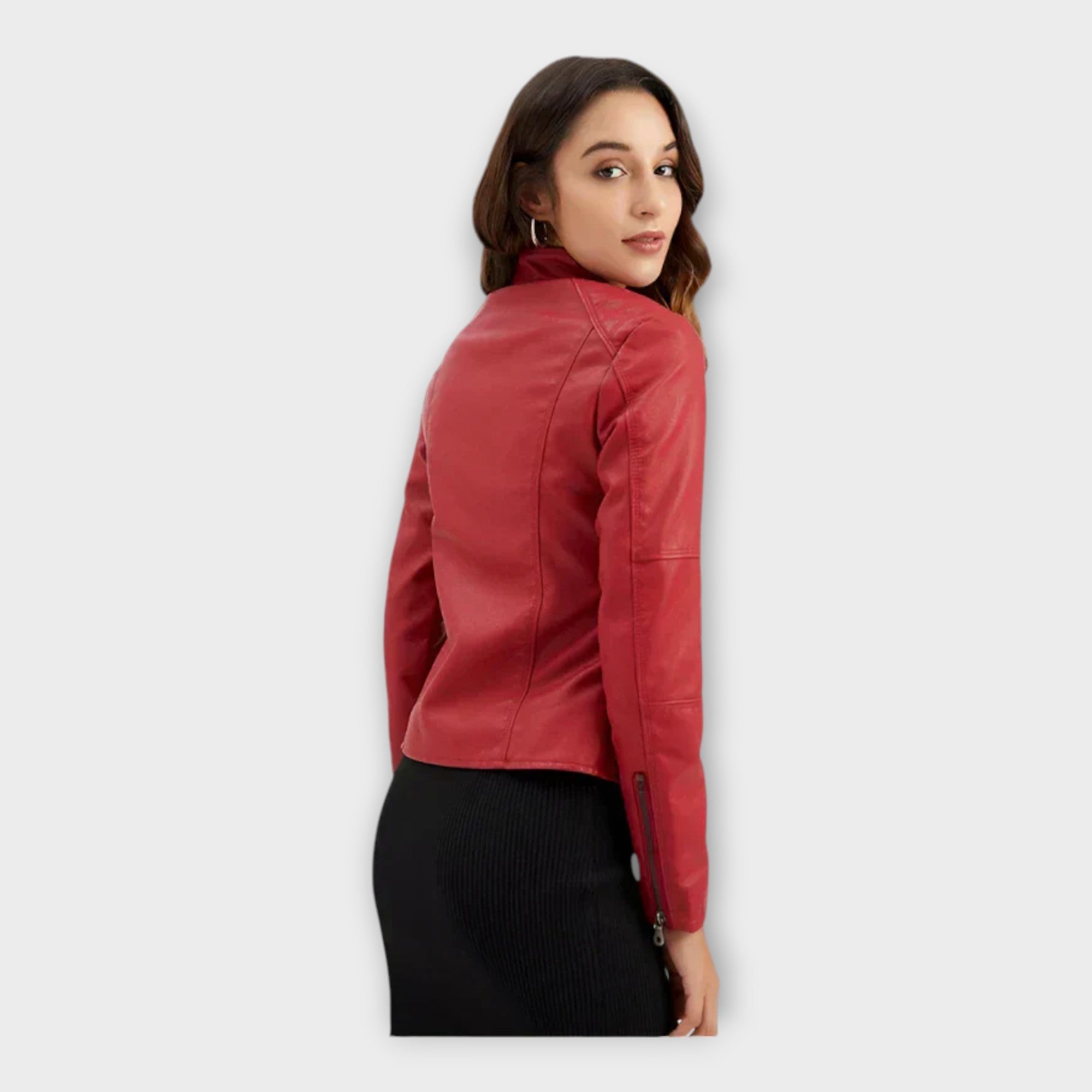 Chaqueta corta de cuero de moda con cremallera