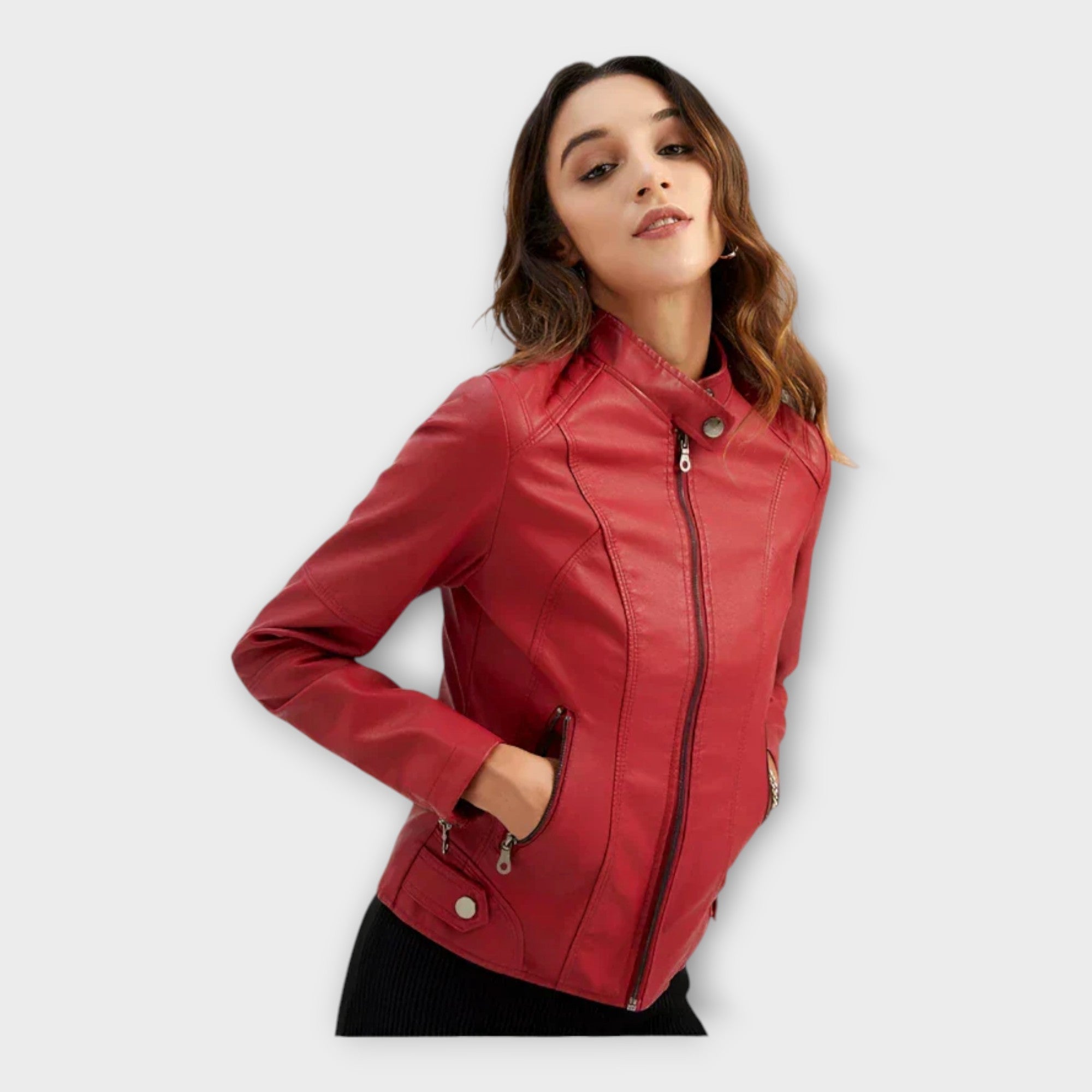 Chaqueta corta de cuero de moda con cremallera