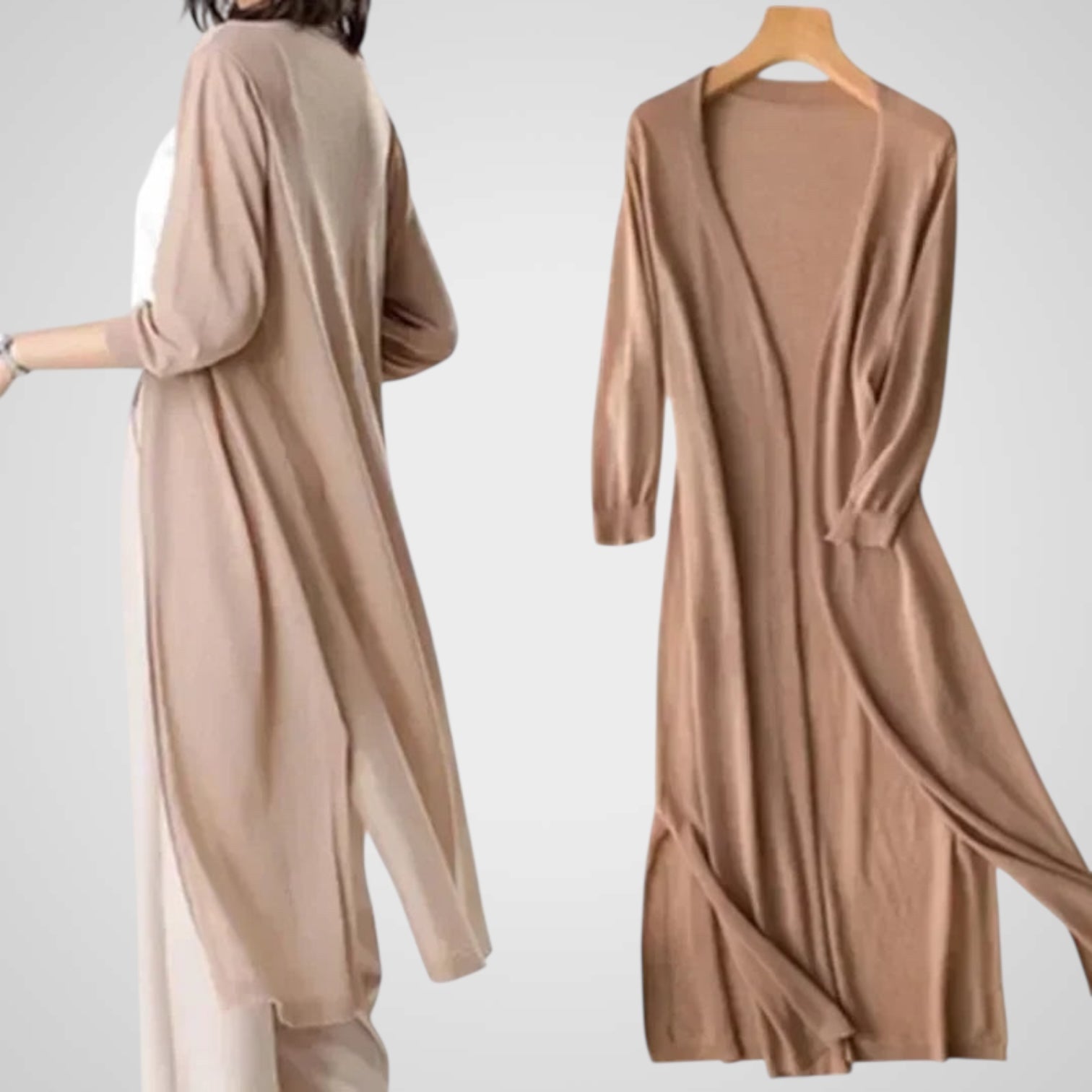 Wendy | Cárdigan largo para mujer - Tejido ligero - Manga 3/4 - Requiere superposición