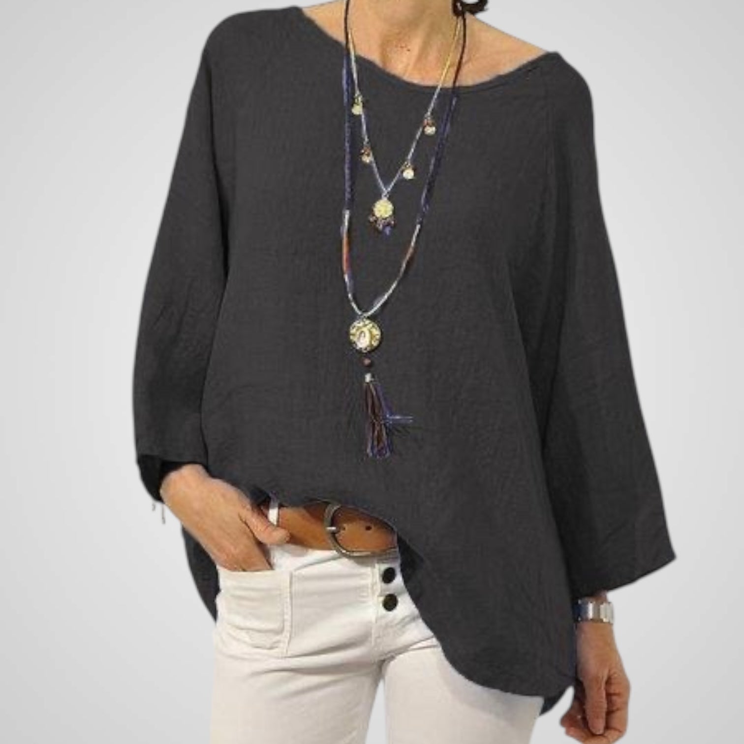 Anna | Blusa para mujer – Mezcla de algodón y lino, corte cómodo