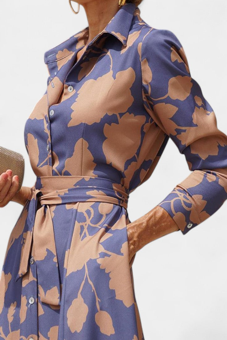 Vestido midi Samaria con botones y cuello floral