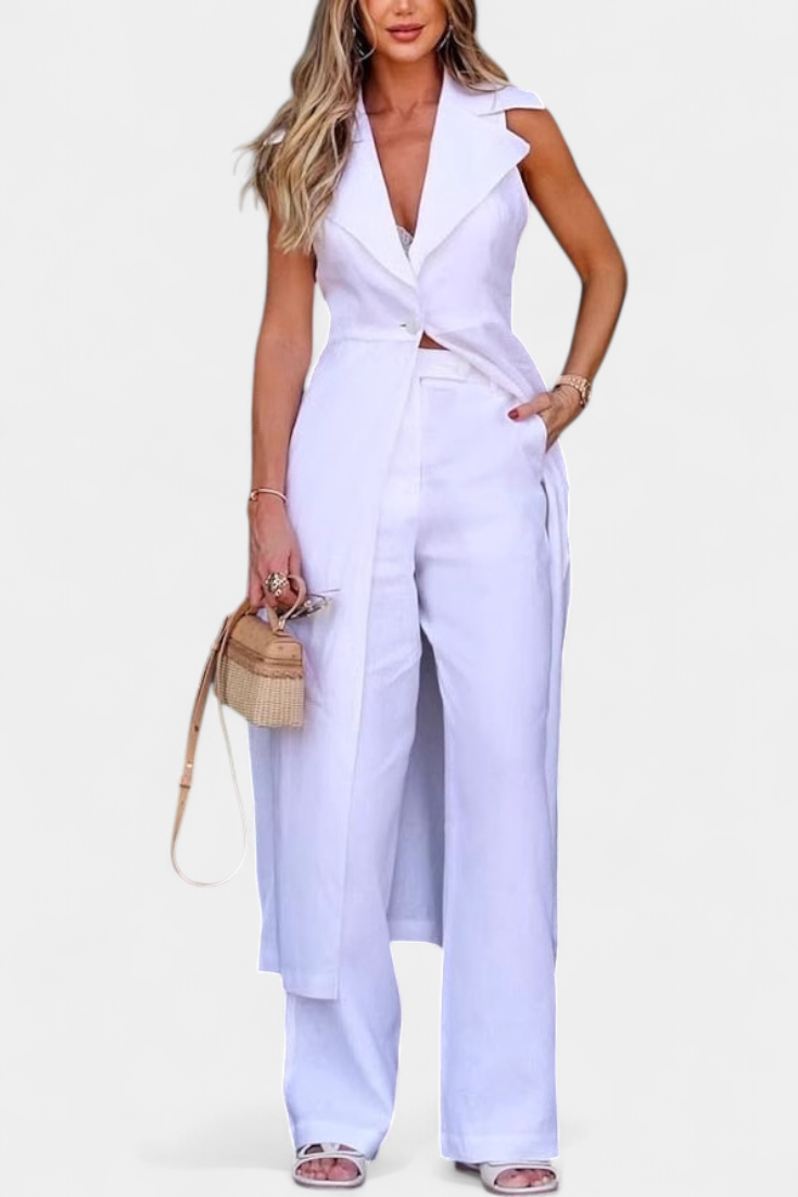 Conjunto Eider con chaleco largo y pantalón recto