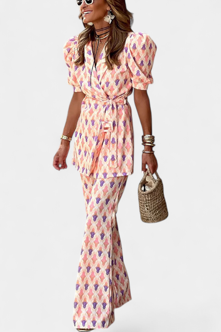 Conjunto Estampado Araceli, Blazer y Pantalón Campana