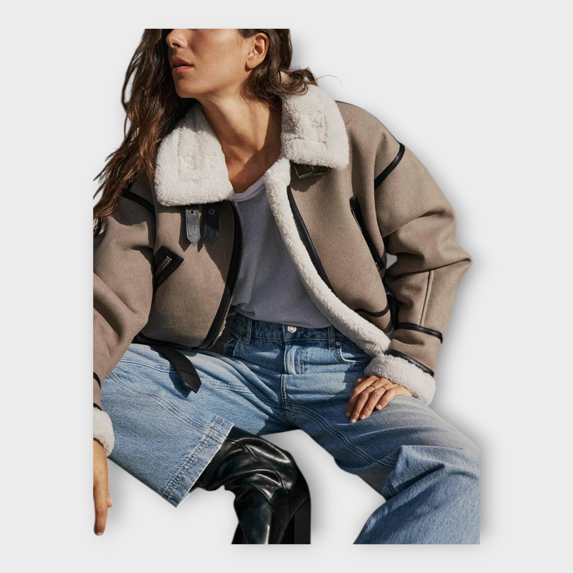 Chaqueta de cuero con forro y cinturón