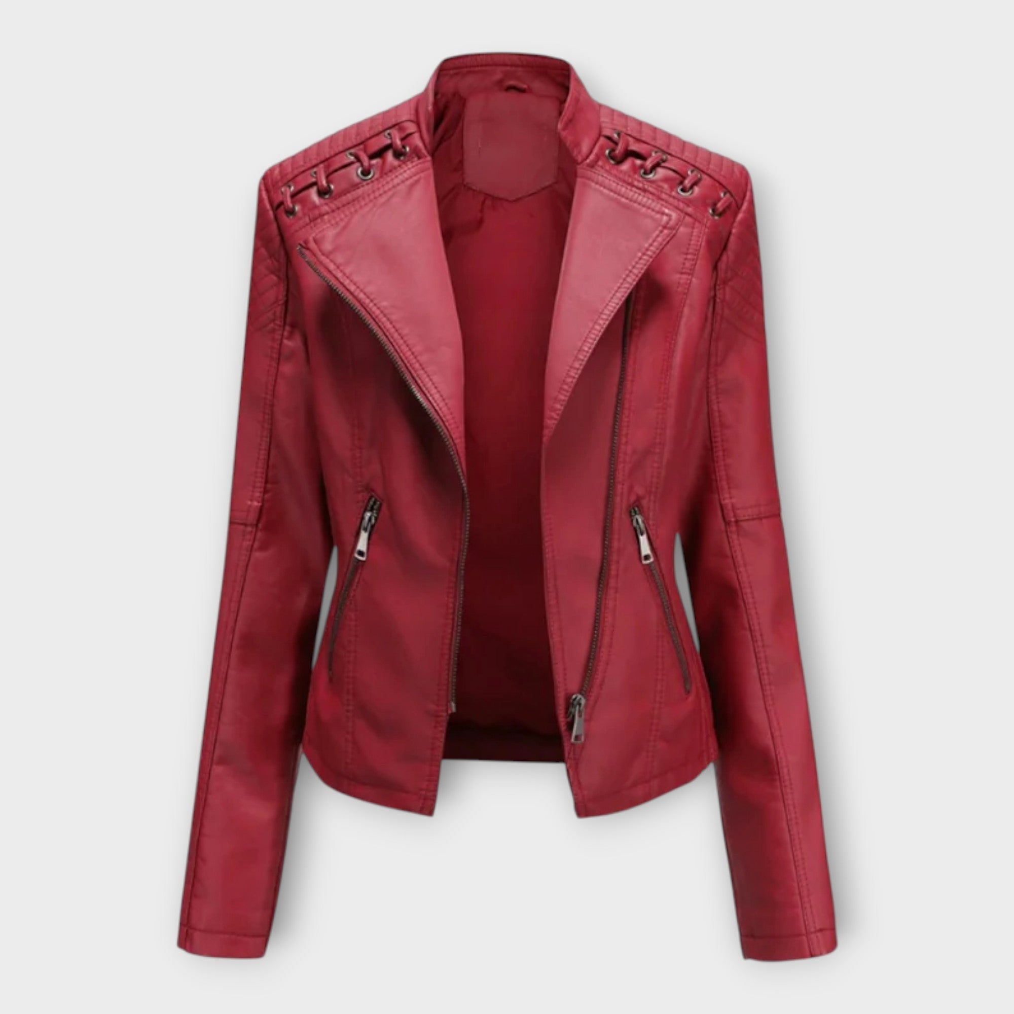 Chaqueta de cuero moderna con una línea elegante y un refinamiento atemporal