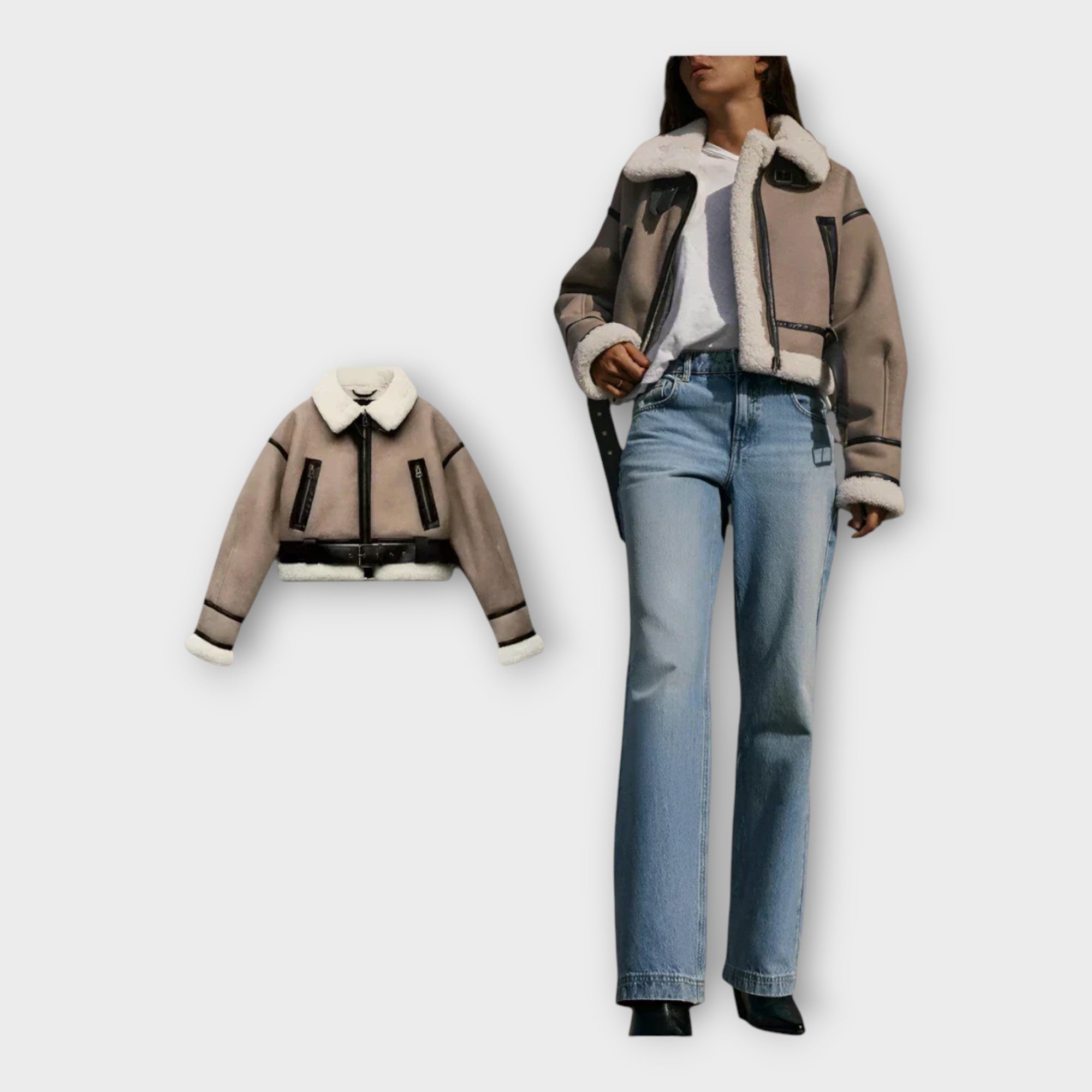 Chaqueta de cuero con forro y cinturón