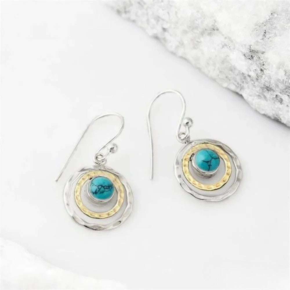 Pendientes Boho Saturno con piedra turquesa