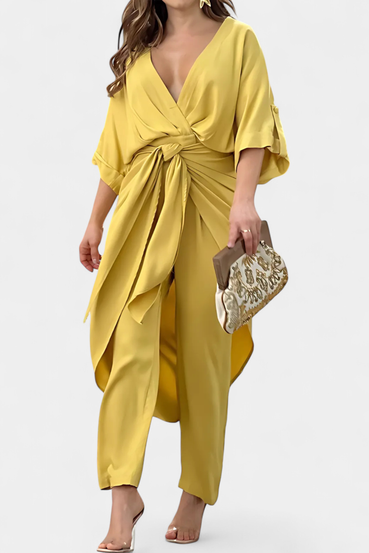 Conjunto cruzado Mayleen con lazo delantero y pantalón recto