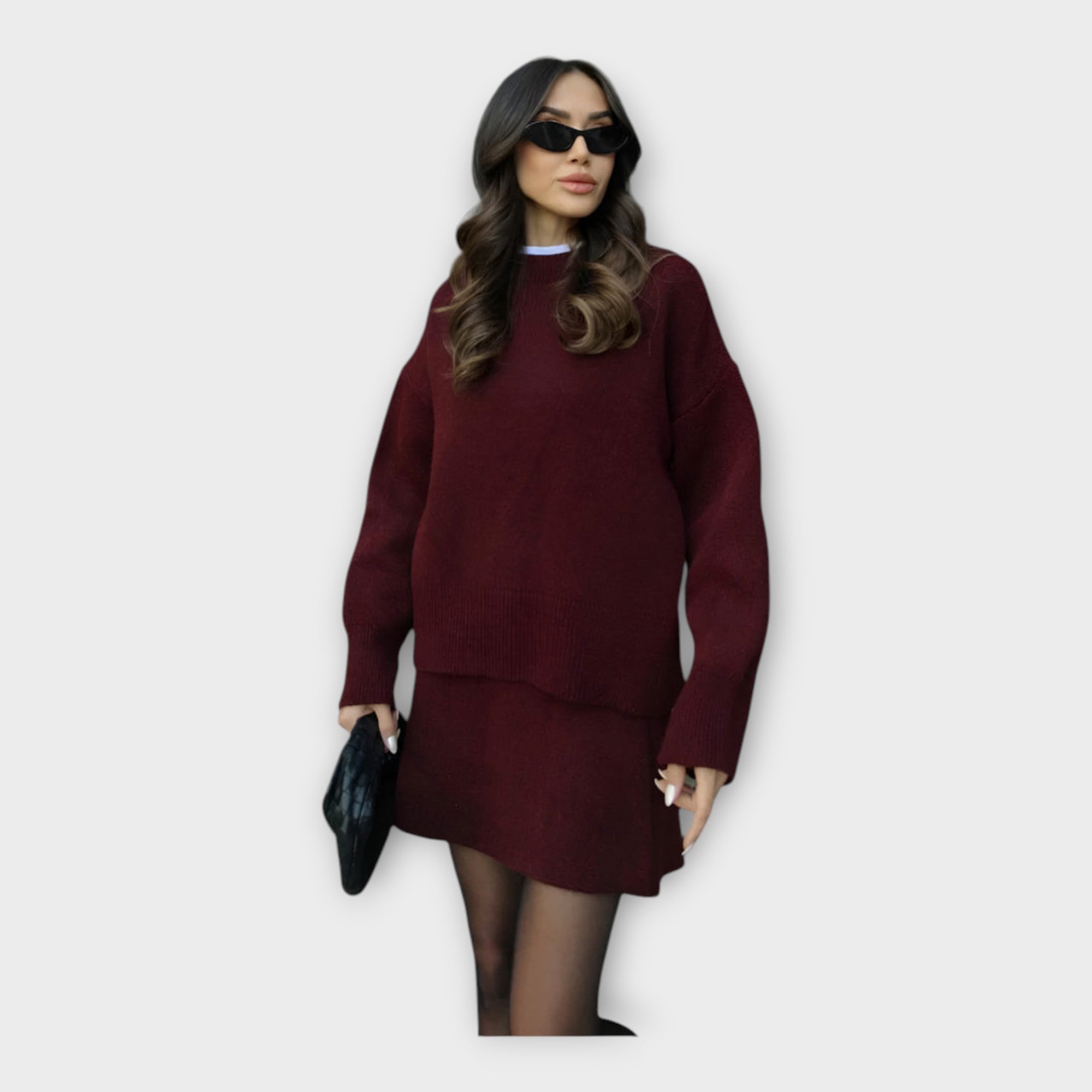 Conjunto de Blusa y Falda de Punto con Línea Moderna