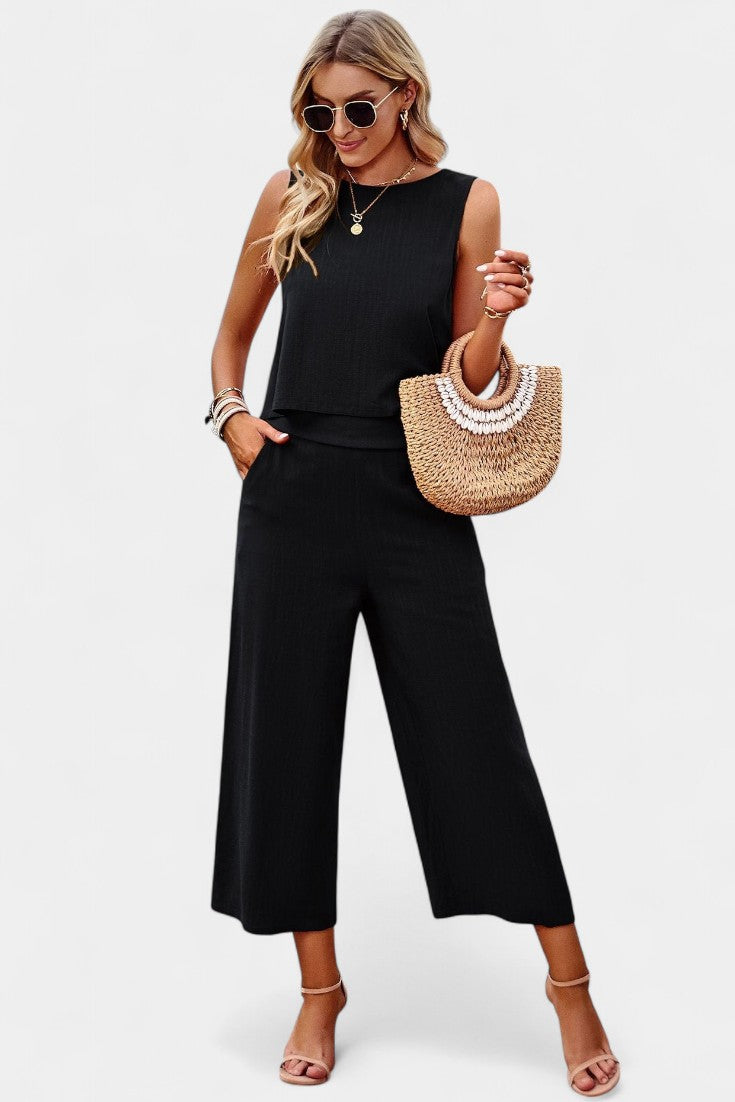 Conjunto Lavinia Boho con top vaporoso y pantalones cortos en lino y algodón