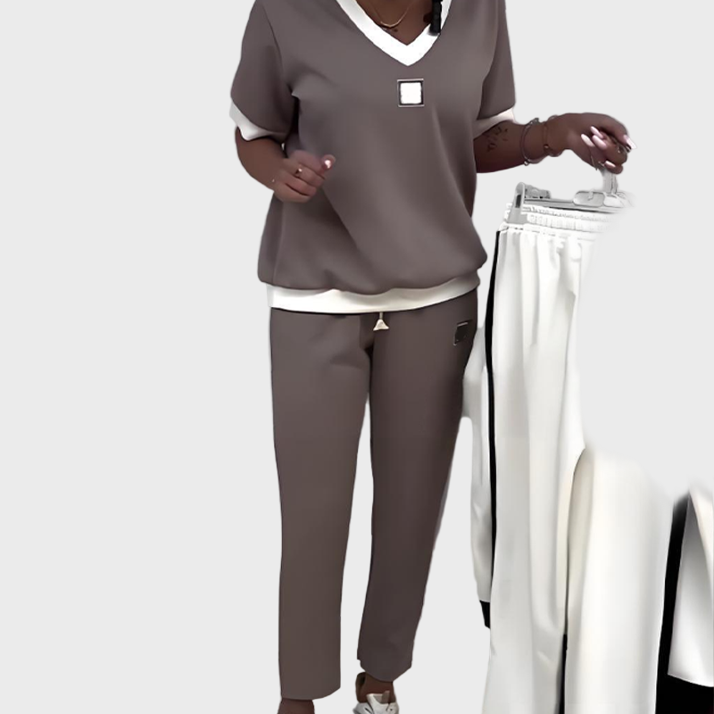 Conjunto de top y pantalón con cuello en V para mujer