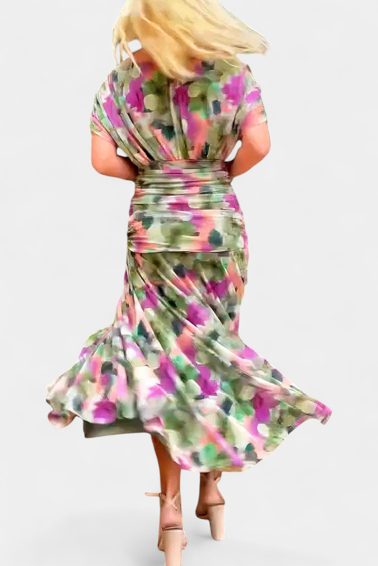 Vestido largo Alondra con elegante diseño floral y escote en V