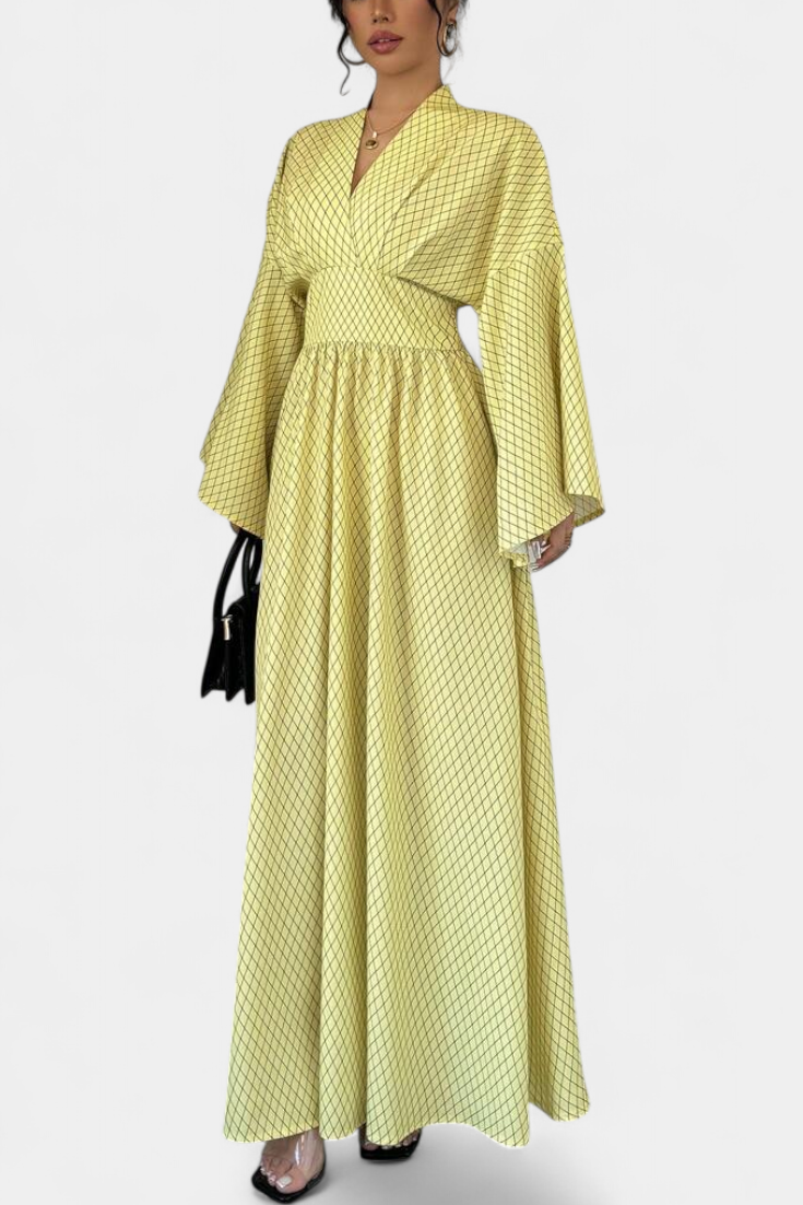 Anelia - Vestido largo geométrico con cuello en V