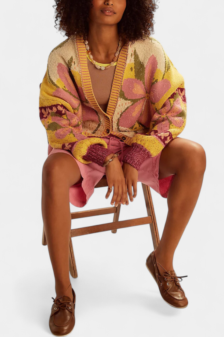 Cárdigan de punto Casey con diseño floral y corte relajado.